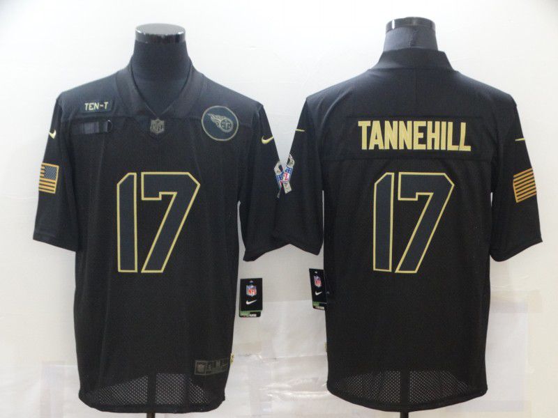 Men Tennessee Titans #17 Tannehill Black gold lettering 2020 Nike NFL Jersey